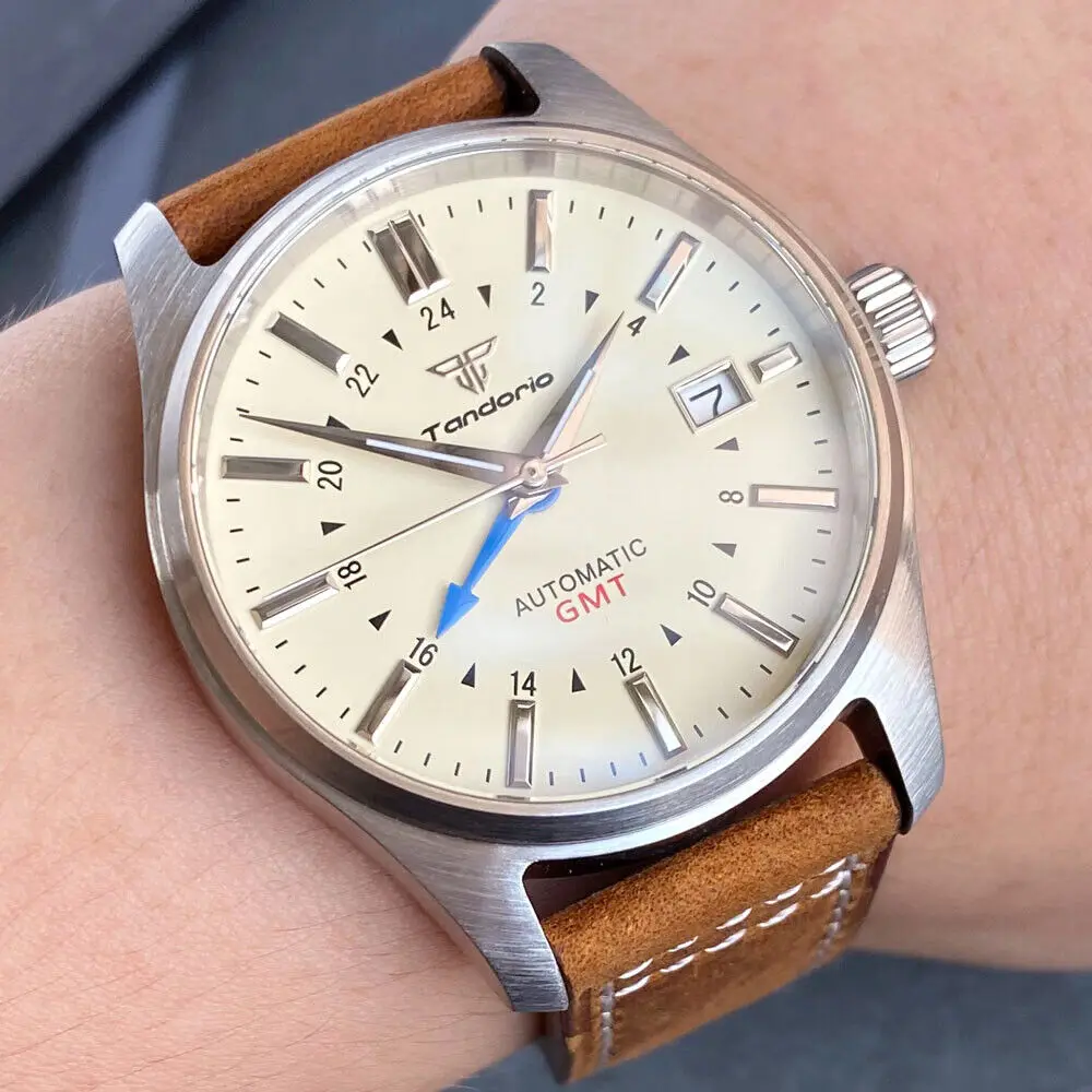 39 мм Tandorio GMT текстурированный циферблат Dive автоматические механические мужские часы NH34A Movt