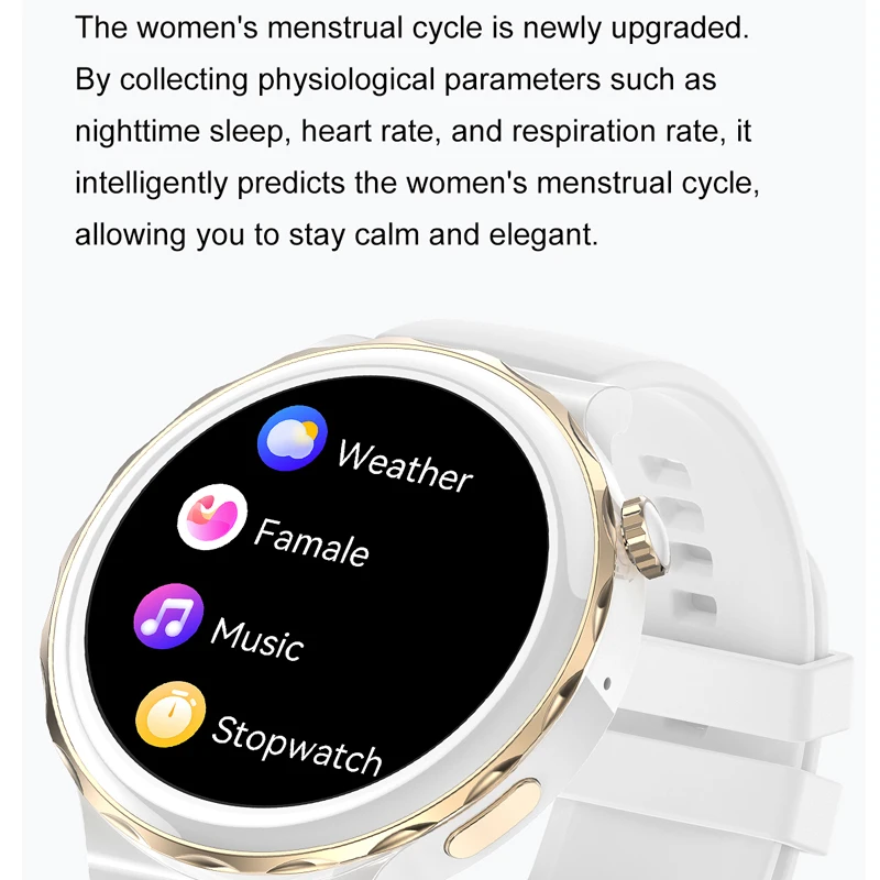 2023 새로운 스마트 워치 여성 IP68 방수 260mAh Smartwatch 블루투스 통화 NFC 1.36 "무선 충전기 iOS 안드로이드