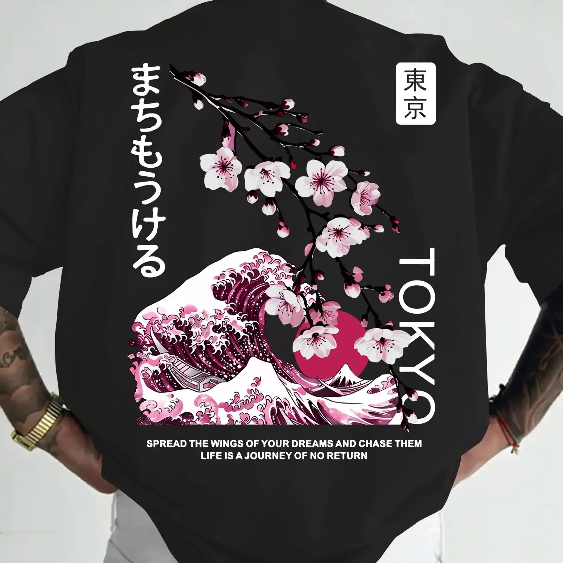 Men's Harajuku-style T-shirt with 