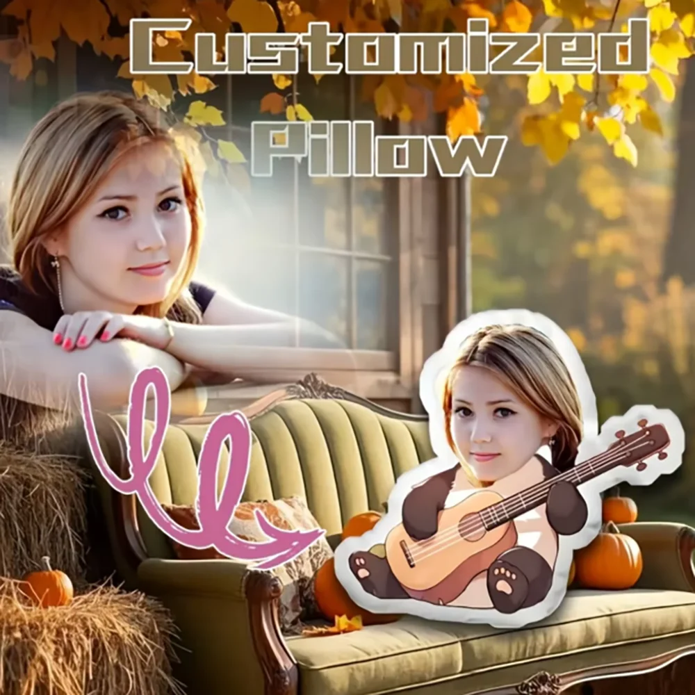 Personalisiertes Foto-Plüschkissen – Individueller Bär spielt die Gitarre als Geschenk mit Ihrem Foto, ein Muss-Have-Geschenk, um lustig zu sein