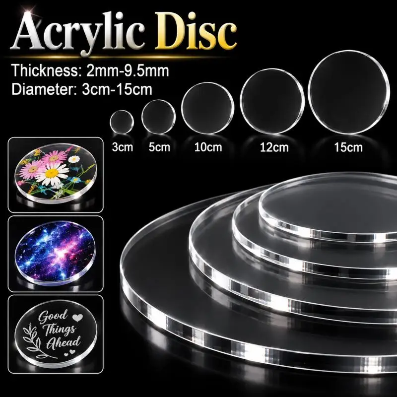 1-20Pcs 5-15cm Clear Acrylic Discs, 2-9.5mm Thick Round Plexiglasss Sheets for DIY Coasters, Placemats & Painting Projects