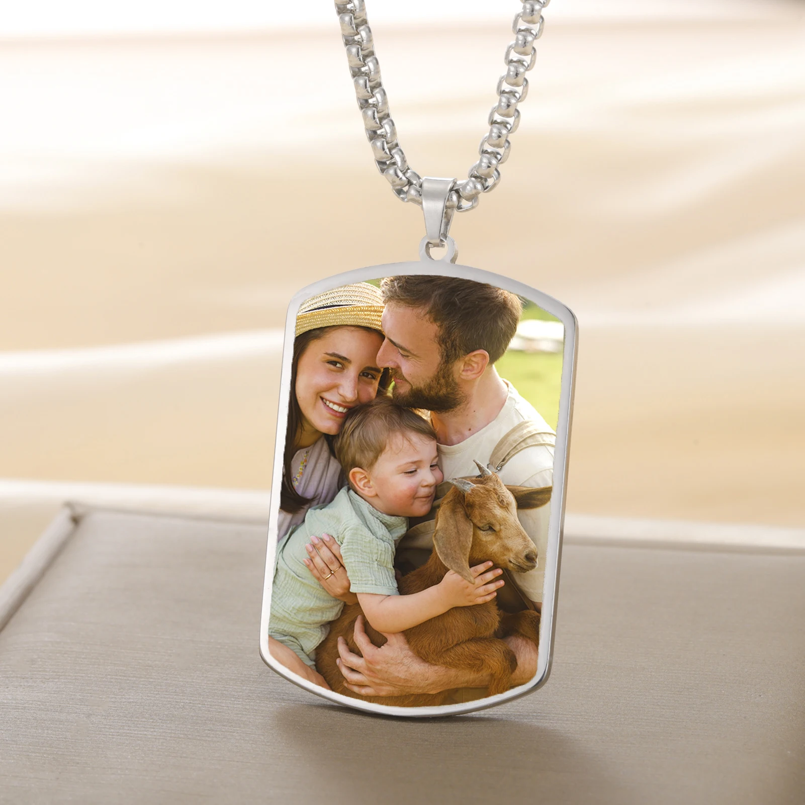 Personalisierte Foto-Halskette, einseitiger Druck, Bild-Anhänger, Edelstahl-Schmuck, Familie, Paar, Vatertag, Weihnachtsgeschenke