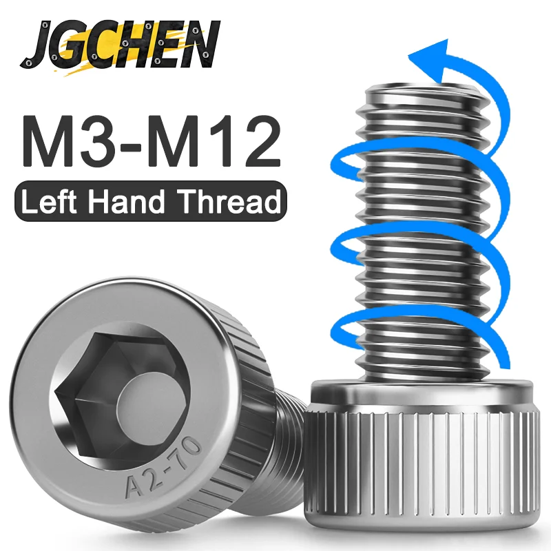 Left Hand Thread Hex Bolts Hexagon Hex Socket Cap Head Screw M3 M4 M5 M6 M8 M10 M12 304 Stainless Steel Allen Bolt Reverse Screw