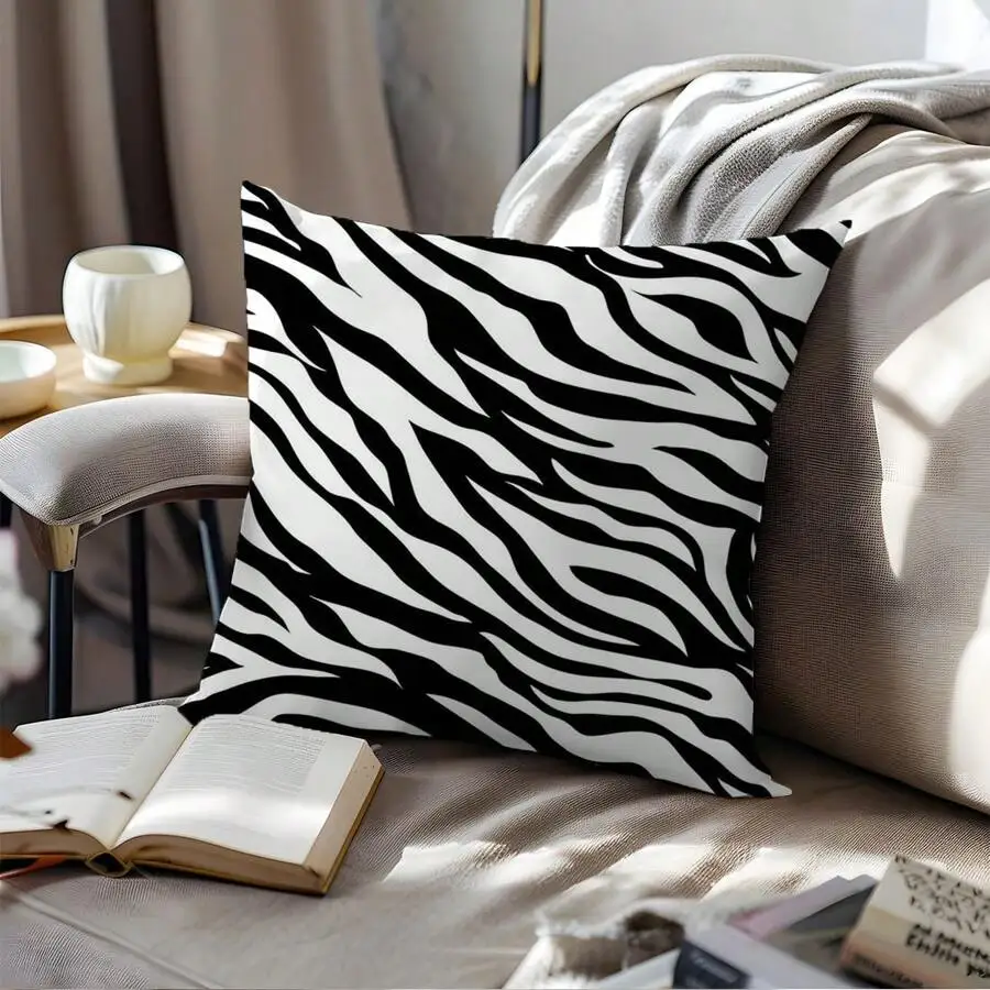 Zebra Stripe Pattern Cushion Cover Black and White Animal Print Decorative Pillow Case Modern Home  Living Room Bedroom Decor