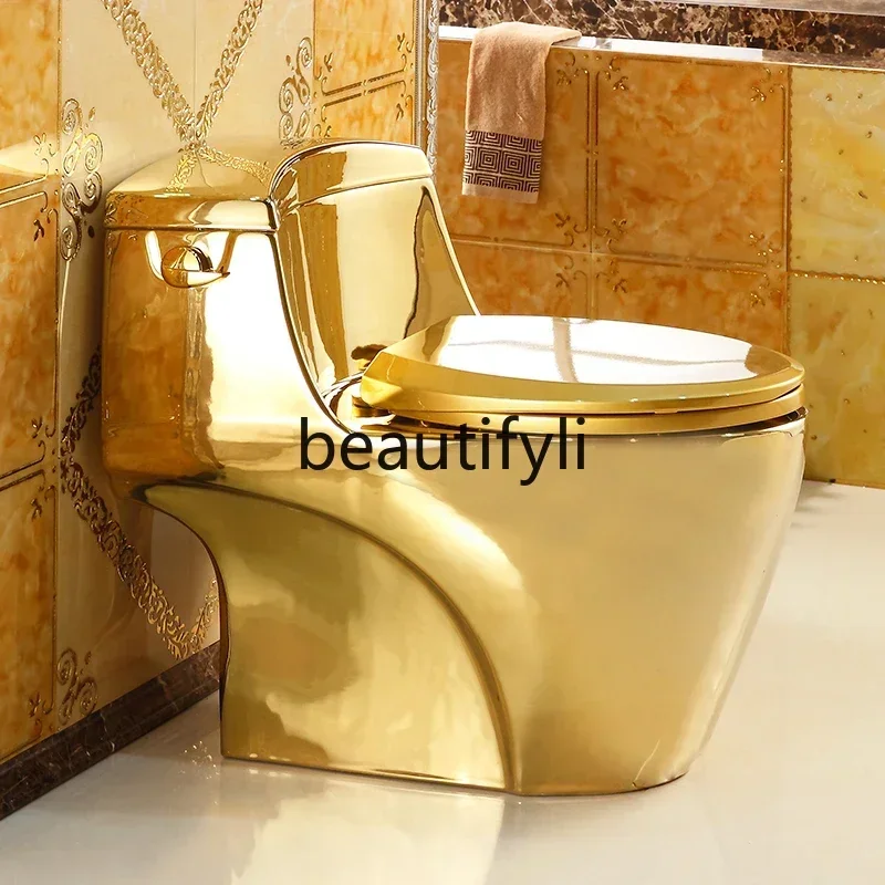

Household European-style side-press toilet, golden toilet, super swirl siphon, water-saving and deodorant, color toilet