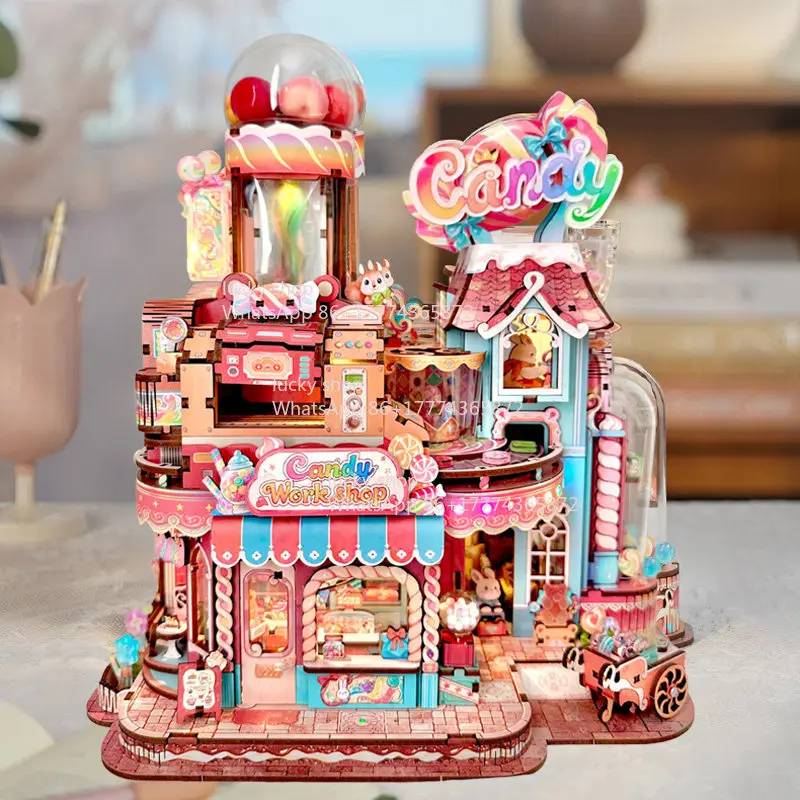 Candy Workshop Building Block Handmade Wooden Assembly Model 3d Three-dimensional Puzzle Hut
