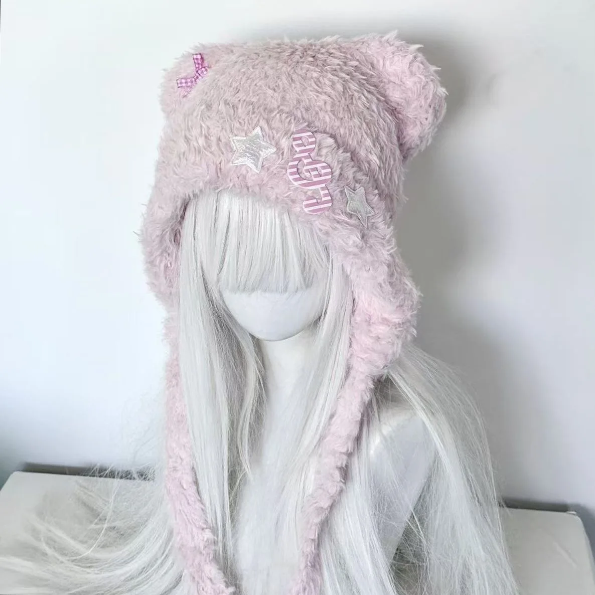 Kawaii Japanese Girl Hat Harajuku Bear Ear Caps Y2K Gothic Punk Warm Star Music Note Bow Knitted Hat Keep Warm Scarf Beanie