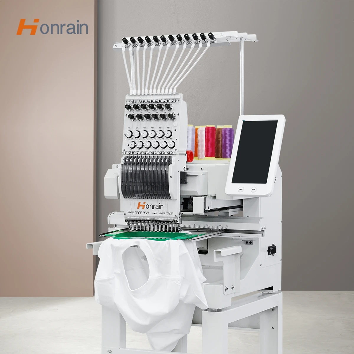 HONRAIN 9/12 Needle Single Head Flat Computerized Cap Embroidery Machine 1200 RPM Motor Automatic 350x230mm Embroidery Area New