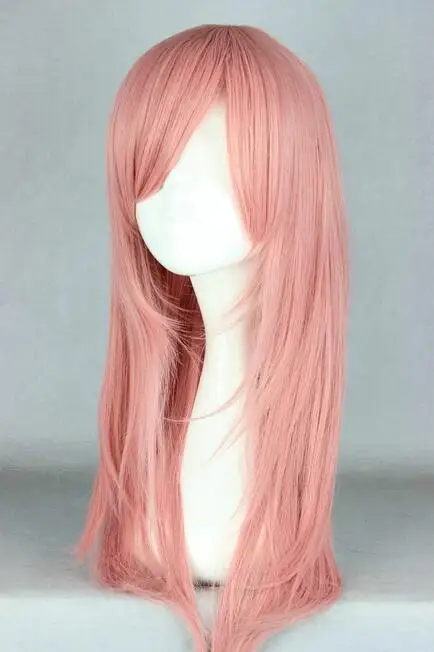 Pink Wig  Synthetic Medium Straight Inclined Bangs Hair Heat Resistant Peruca Halloween Peruk Pelucas Cos-play Hairpiece