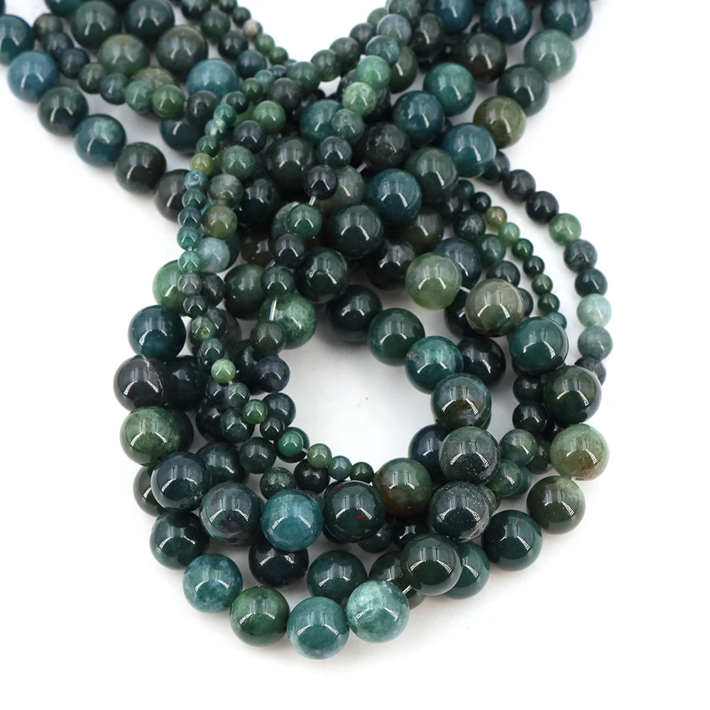 2 3 4 6 8 10 12 مللي متر الحجر الطبيعي الجولة الأخضر الطحلب العقيق اليشم حجر خرزة مباعدة كريستال لصنع المجوهرات سوار ذاتي الصنع التطريز #1