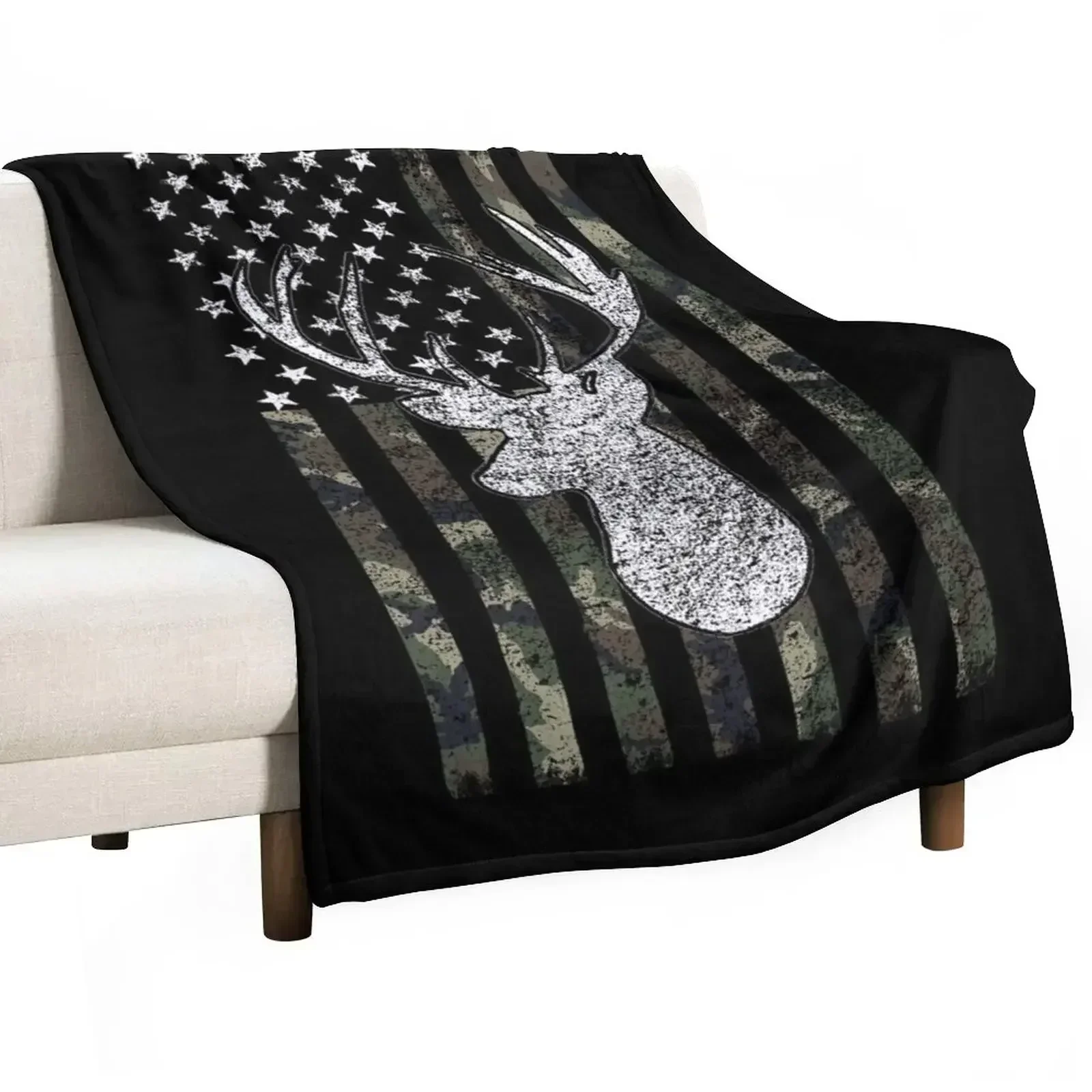 

Deer Hunting Buck Camouflage Flag Throw Blanket Cozy Light Blanket for Travel Camping Picnic