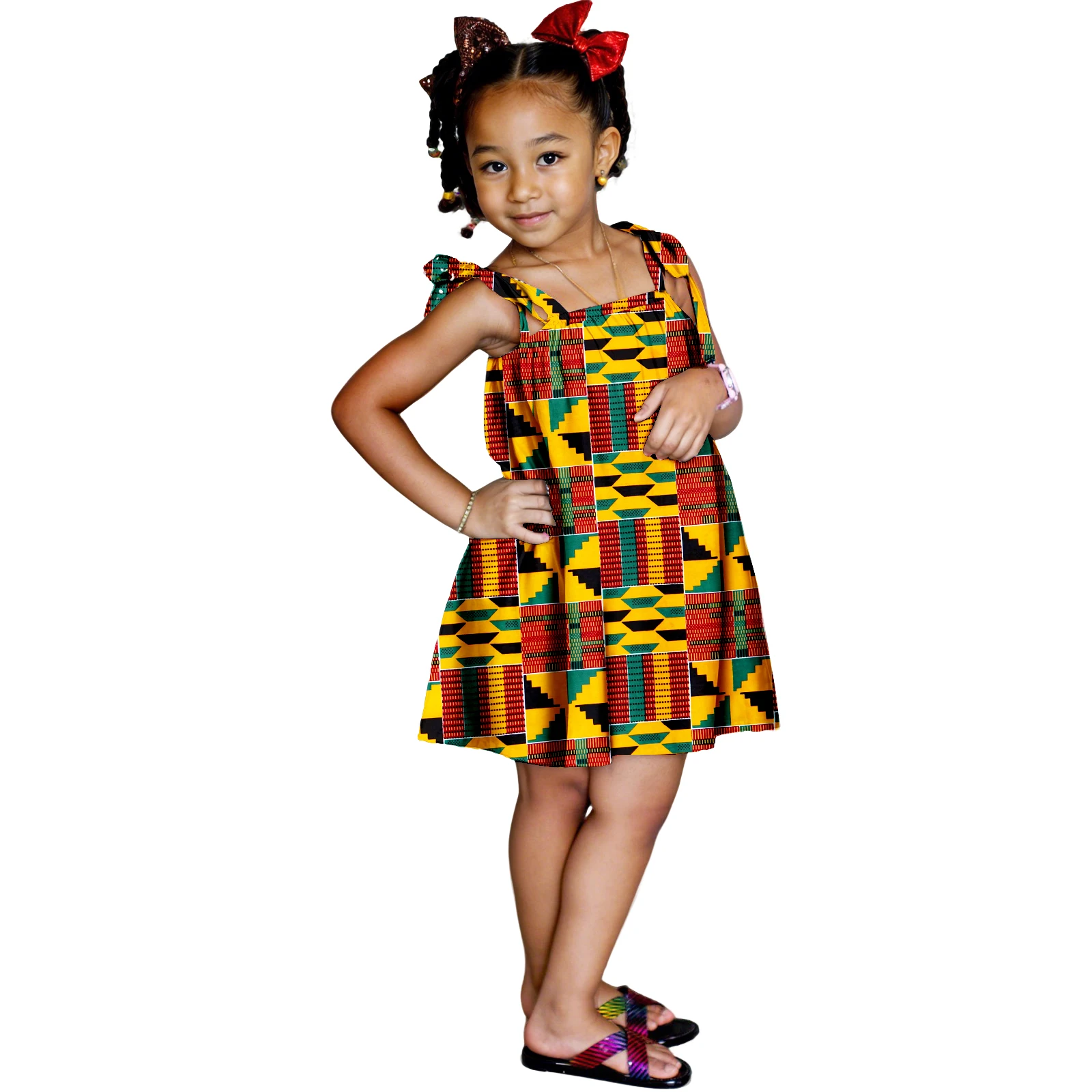 

Африканское платье для маленьких девочек Dashiki Ankara, платье-комбинация, летнее платье принцессы без рукавов, v59, красное, большое