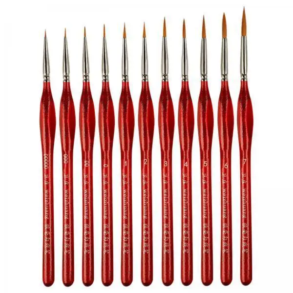 Fine Tip Paint Brushes Set 11pcs Professional Liner Brushes for Acrylic Aquarelle Watercolor Painting Miniature Art Supplies Kit