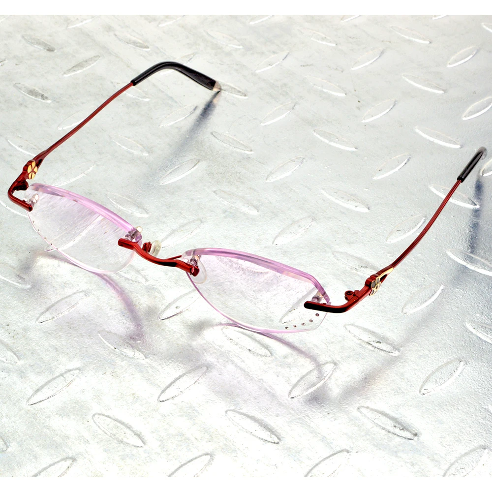 

Rimless Luxury Diamond Cut Multilayer Coating Rhinestone Reading Glasses for Women +0.75 to +3.5 +3.75 +4