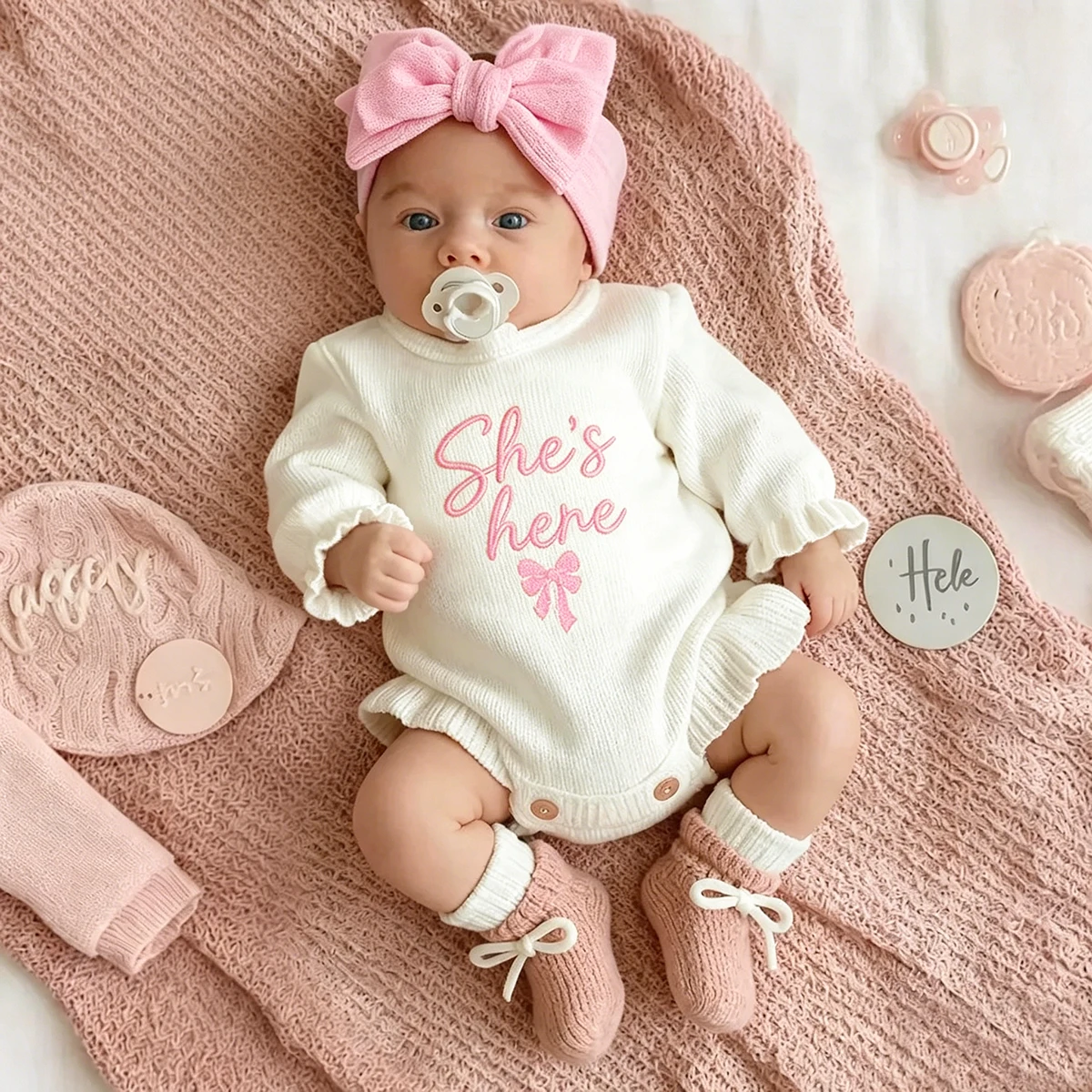 Newborn Baby Girl Photography Knitted Romper Set 