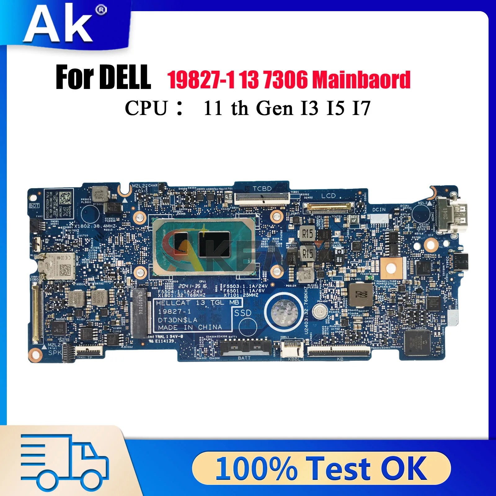 

19827-1 Mainboard For Dell Inspiron 7306 2-in-1 with i5 i7 CPU CN-09M39P 9M39P 05X8YX 0GT06K 0FCDVH Tested OK