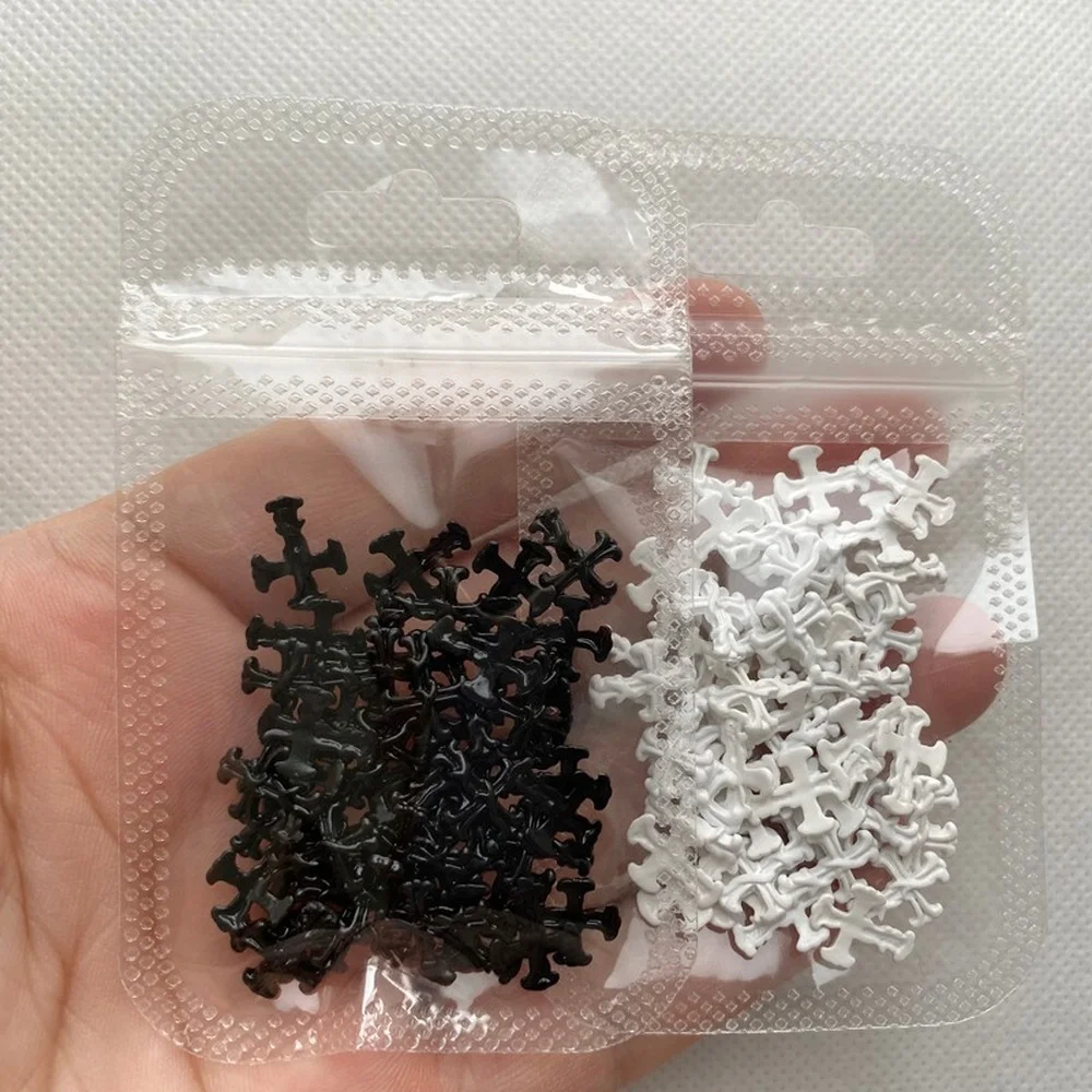 50Pcs Nail Crosses Mixed Alloy Charms Black Punk Gems, Nail Decoration Jewels Pink Metal Parts Accessories Manicure For Salon