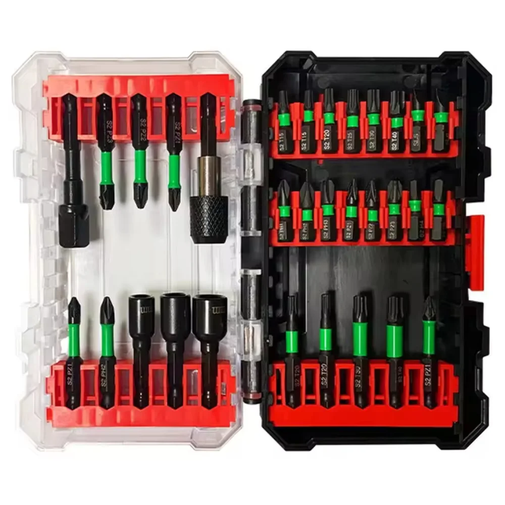31-teiliges Elektroschrauber-Bit-Set, langlebige Legierung, ölbeschichtet, wasserdicht, inklusive Phillips-, Sechskant- und Torx-Bits mit Etui