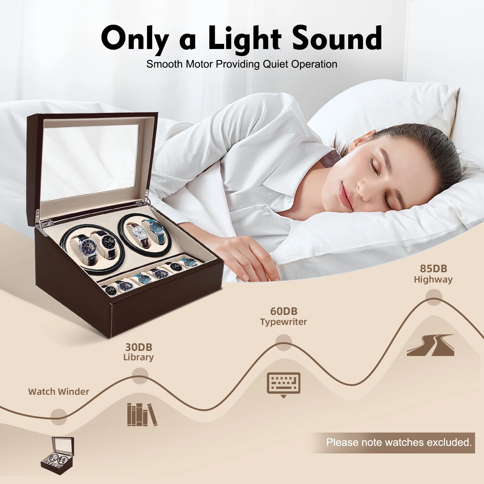 4+6 Automatic Rotation Wood Watch Winder Storage Display Box Brown Watch Display Box with Adaptor