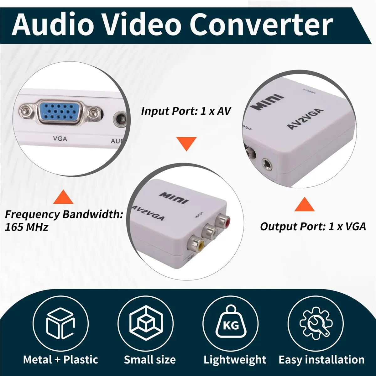 #67J (White)AV (RCA) to VGA Audio Video Converter,Support Resolution 1080P /720P,Computer Accessories