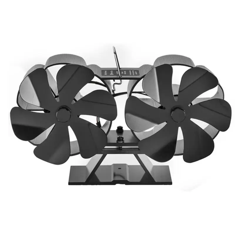 Black Fireplace Fan With 12 Blades 2 Heads Heat-powered Stove Fan For Wood Log Burner Fireplace Eco Quiet Fans Stove Supplies