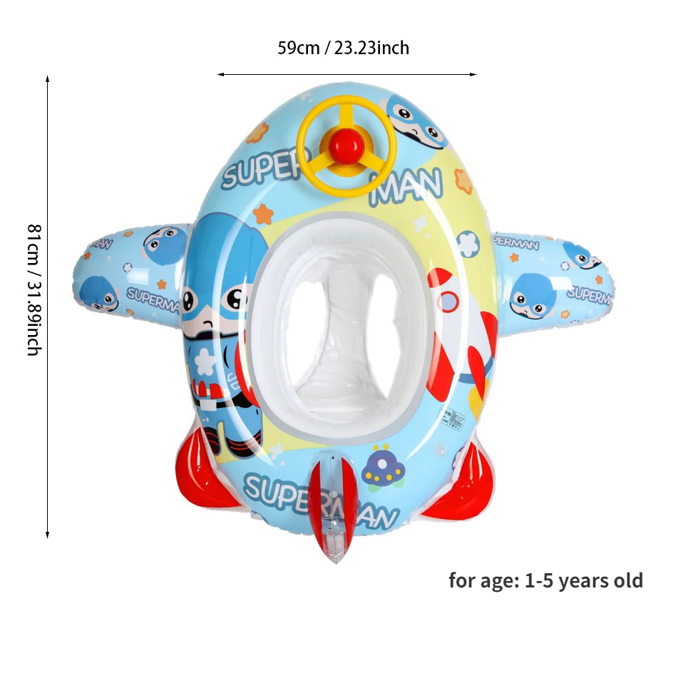 Swimming Ring Seat with Steering Wheel Swimming Circle Float Toy PVC Cartoon Car Horn Float Boat Pool Accessories for Kids