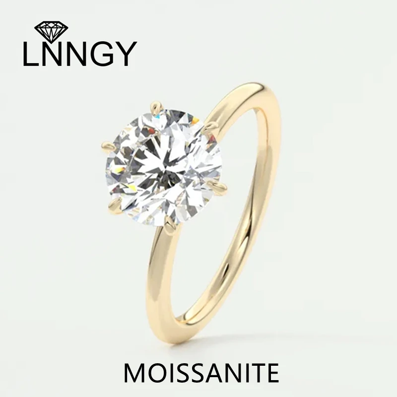 Lnngy S925 Sterling Silver Solitaire Ring for Women Exquisite Flush Stacking Round Moissanite Wedding Bands Jewelry Accessories