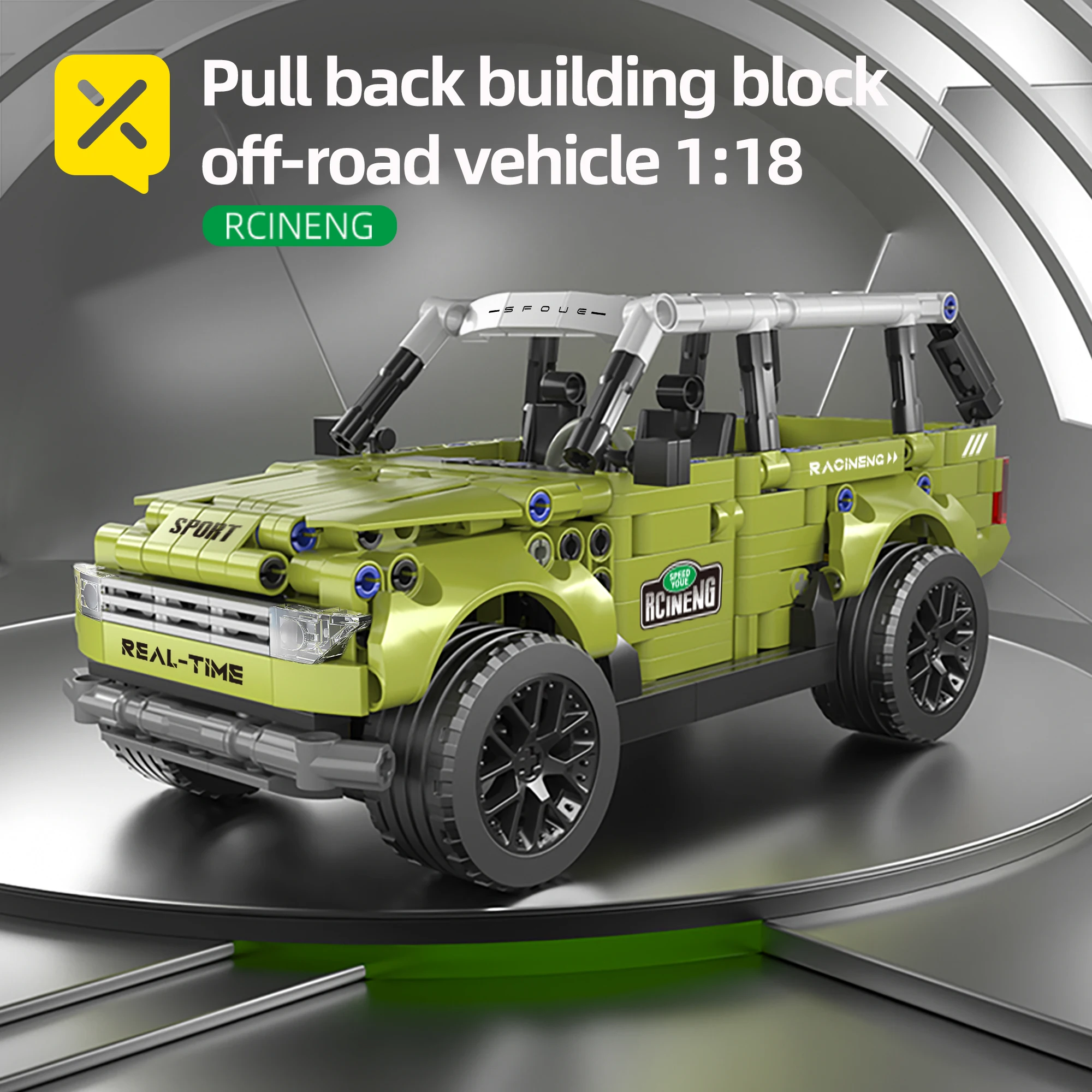 

Green Off-Road Vehicle Building Set 1:18 Scale Pull-String SUV Construction Blocks Suitable for Children and Adults DIY Toy Gift