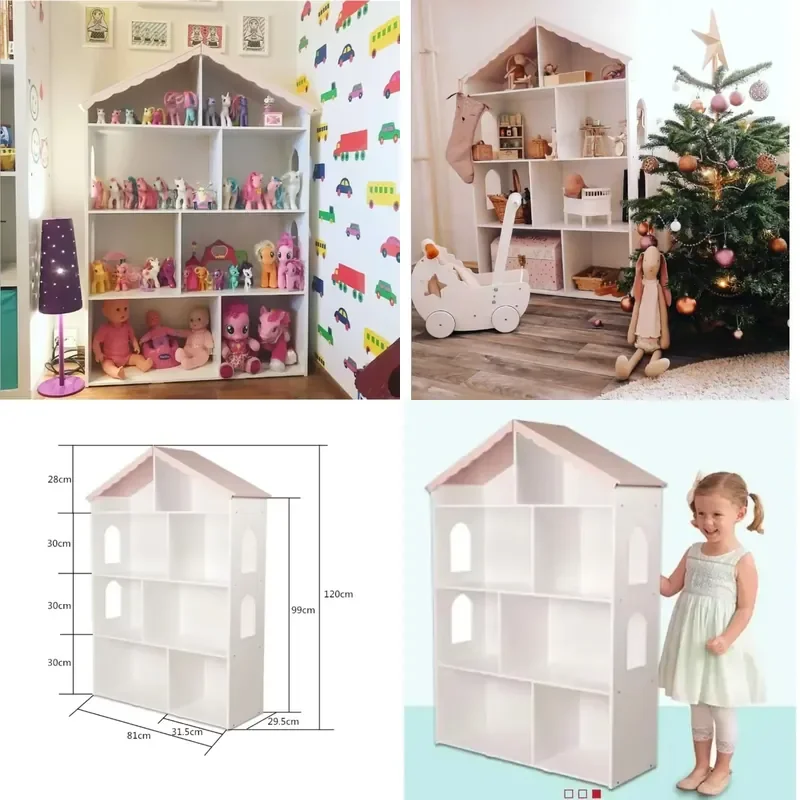 Kids Bookcase Dollhouse Log Cabin Storage Organizer Wooden Bookshelf For Baby Room Toy Decor Fast Shipping