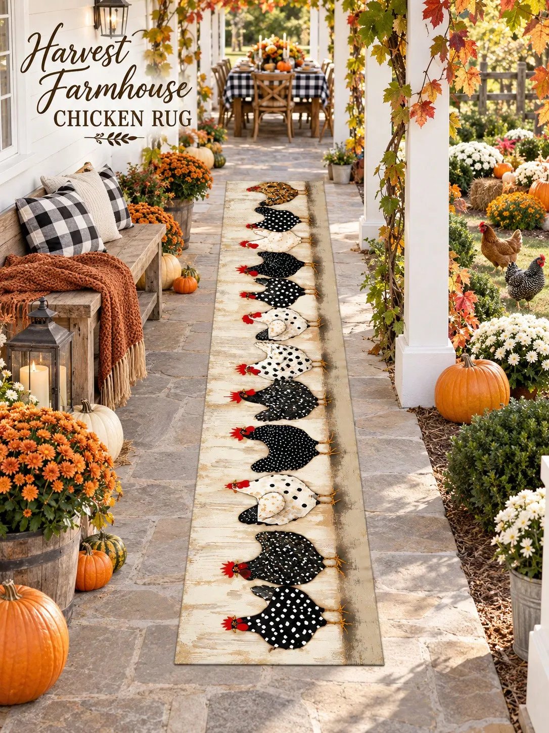 Thanksgiving Aisle Runners Farmhouse Chicken Pumpkin Design for Kitchen Hallway Entryway Floor Decor Runner Rugs for Harvest Home Corridor Season Gifts for Family Friends Long Carpet for Indoor Porch Dining Room Autumn Decoration Bedroom Office