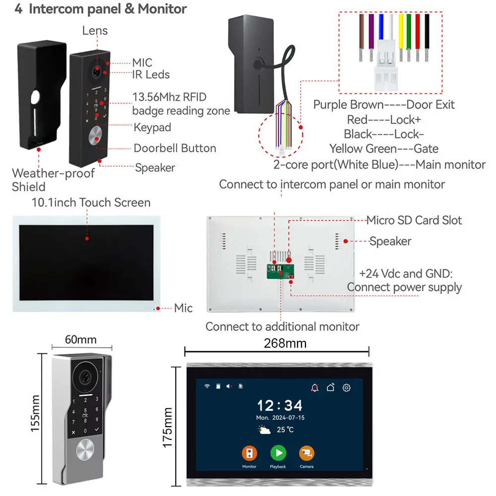 Videocitofono Smart TUYA a 2 Fili con Telecamera Impermeabile 1080P, Wi-Fi 5G, Schermo Touch da 7/10 Pollici, Supporto Password e Tessera Induttiva