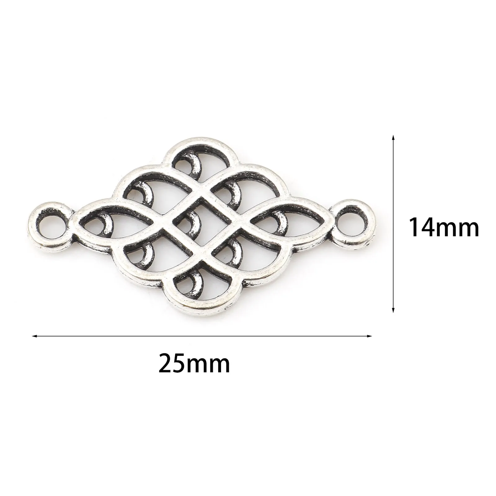 Vintage Metal Connectors Rhombus Chinese Knot Antique Silver Color Hollow Charms DIY Necklace Jewelry Gifts 25mm x 14mm,100PCs