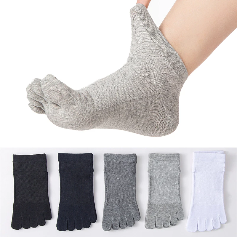 Short Black White Five Finger Socks for Men Women Cotton Low Tube Breathable Solid Business Casual Ankle Toe Socks with Heel