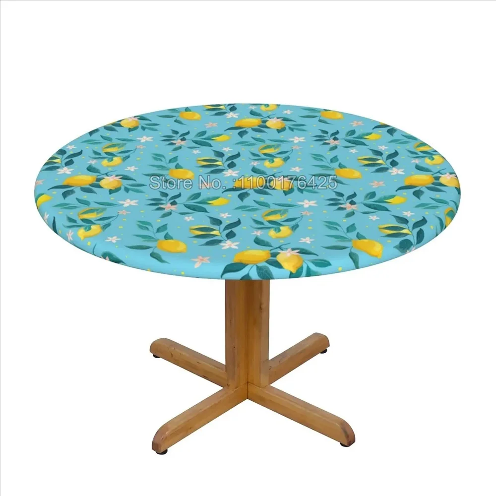 Lemon Elastic Edged Round Fitted Table Cloth,Farm Fruit Waterproof Table Cover Tablecloth Indoor Outdoor Kitchen Holiday Party