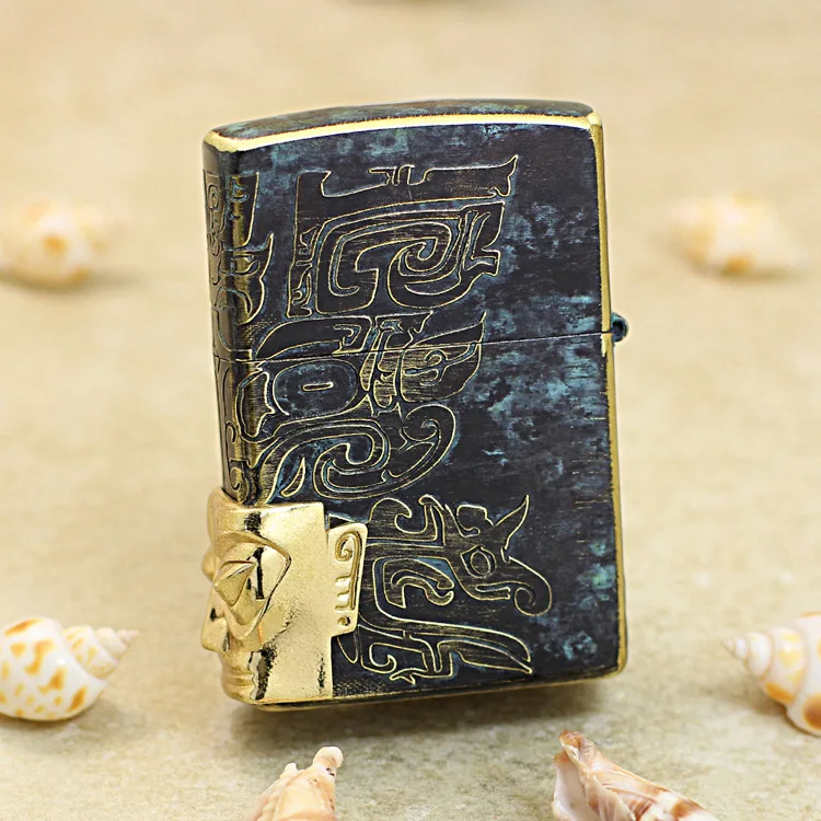

Genuine Zippo Bronze Sanxingdui oil lighter copper windproof cigarette Kerosene lighters Gift with anti-counterfeiting code