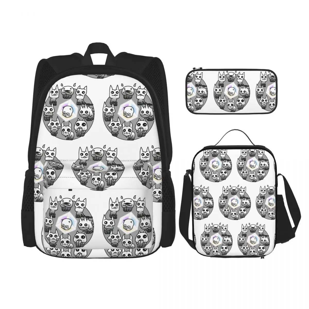 

Battle Cats Nekoluga Mural Backpacks Boys Girls Bookbag School Bags Rucksack Lunch Bag Pen Bag Three-Piece Set
