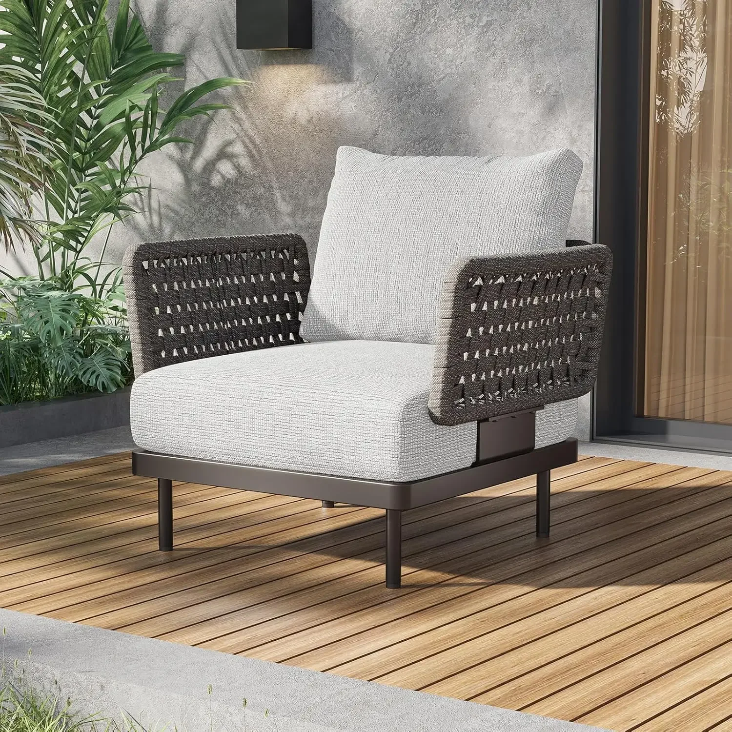 Patio Single Outdoor Armchair PE Wicker Rattan Sectional Sofa with Cushion for Furniture Set for Balcony Garden Porch Pool