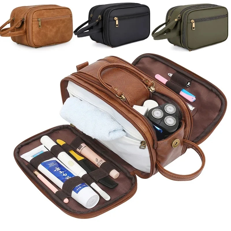 

Toiletry Bag For Men, Large Travel Shaving Waterproof Bathroom Toiletries Organizer, PU Leather Cosmetic Bags