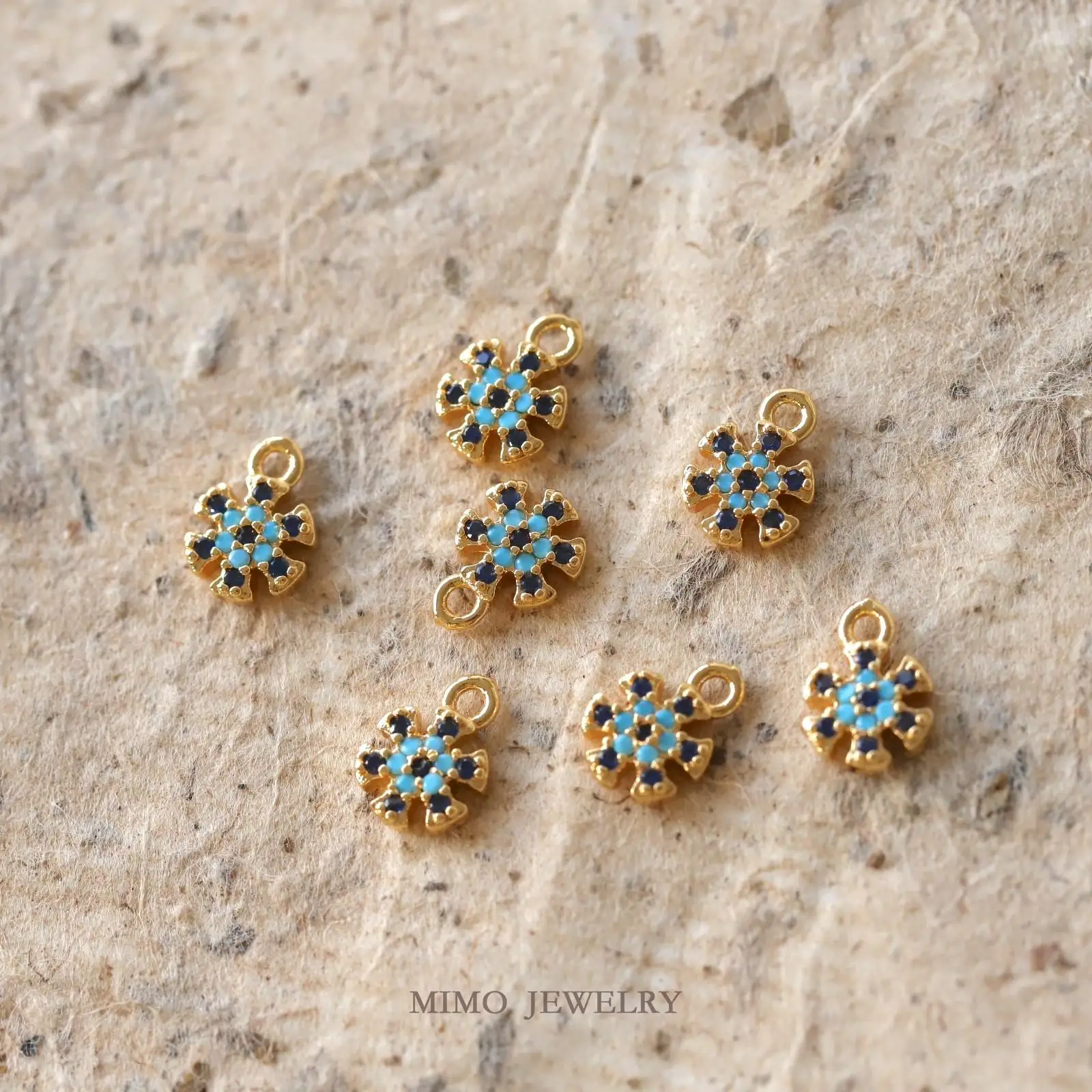 Turkish Exotic Blue Diamond Sun Charms Pendant Supplies DIY Hand Brass Gold Plated Accessories view 4