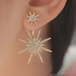 Sparkling Stud Earrings Ear Jacket Zinc Alloy Jewelry Delicate Six-pointed Star Design Embellished With