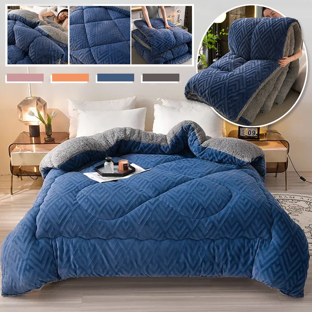 

Winter Thickened Cotton Quilt Lamb Wool Quilt Solid Color Double Sided Velvet Soft Extra Large Blanket for Home Hotel and Travel