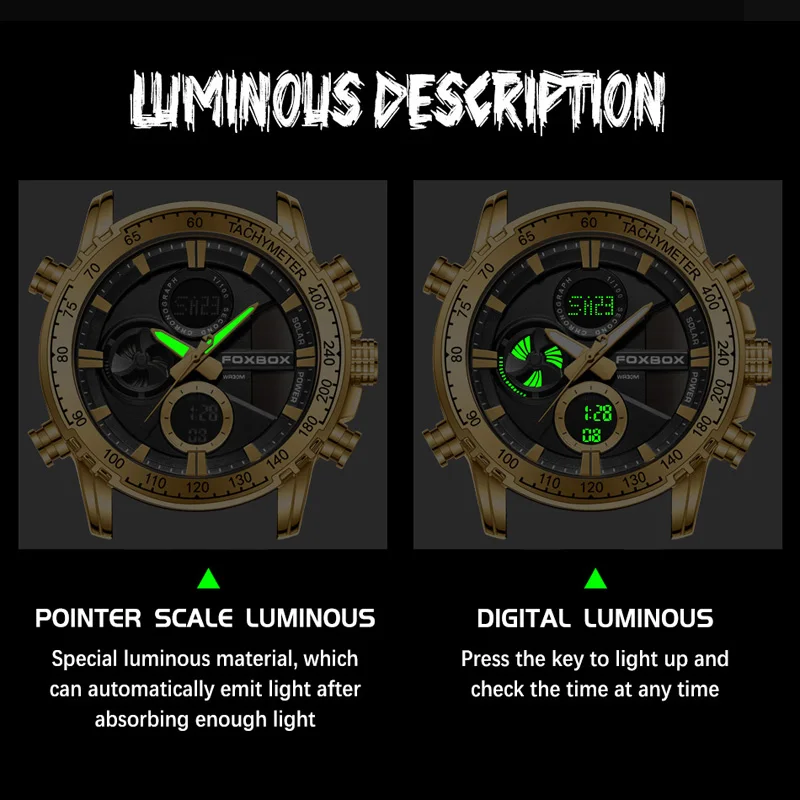 FOXBOX Luxury Men Quartz Digital Watch Creative Sport Silicone Watches Man Waterproof Wristwatch Luminous Analog Digital Clock