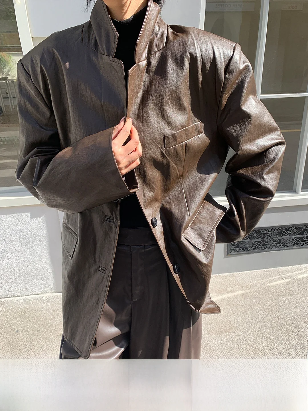 

ZOCHEEO Korean Design Sensation Eco-friendly Leather Jaet Spring Stand Collar Simple Match PU Coat Women's Faion Outerwear