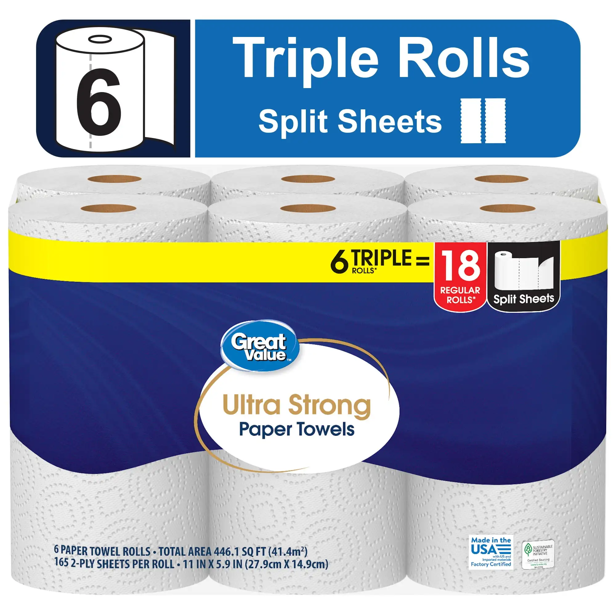 Ultra Strong Paper Towels, 6 Triple Rolls