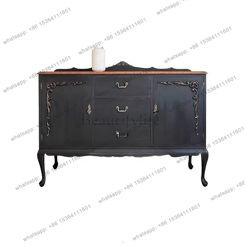 

French vintage entrance cabinet entrance solid wood integrated carved storage sideboard