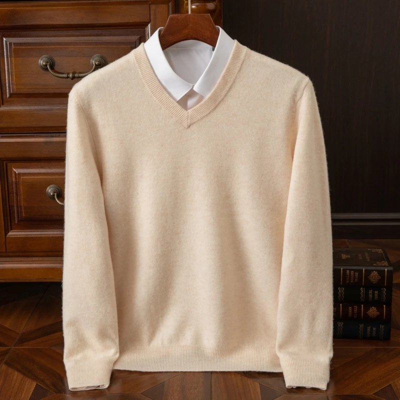 Pull en laine à col en v pour homme, manches longues, couleur unie, décontracté, Business, nouvelle collection automne hiver, haut basique chaud en tricot