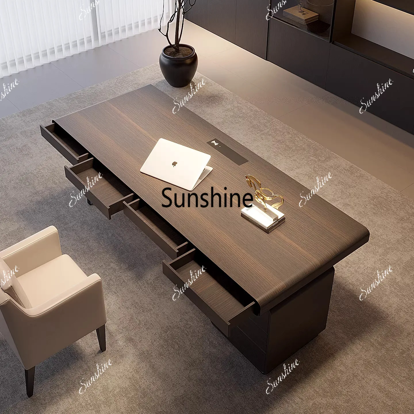 Italian minimalist desk household rectangular light luxury to the living room integrated solid wood