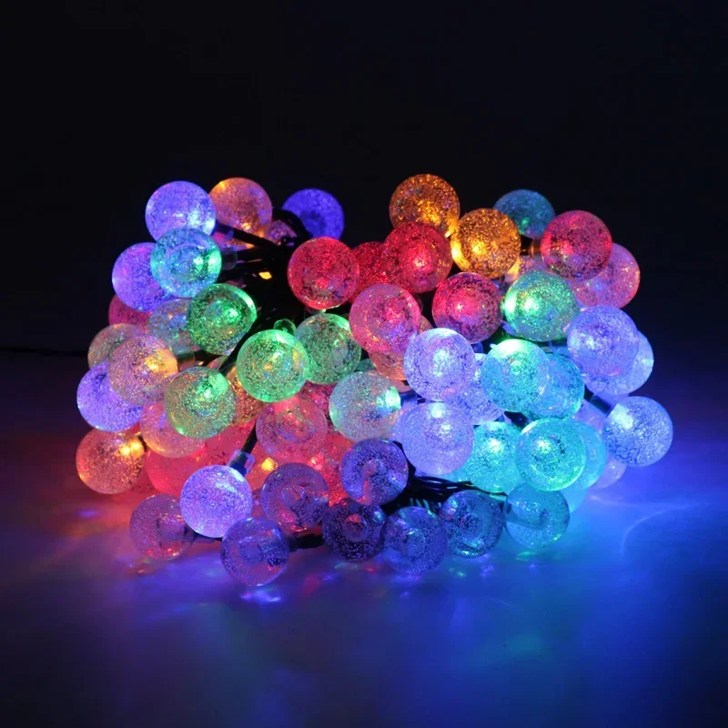 Solar 5/7/12m Outdoor LED Crystal Globe String Light Fairy Light for Garden Wedding Christmas Home Room 2025 Ramadan Decoration