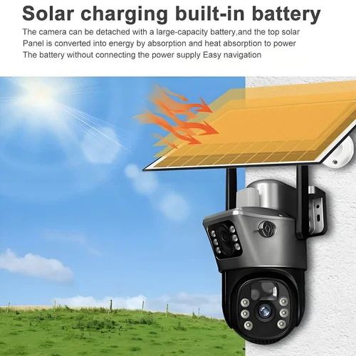 Imagen 2 del producto Cámara Solar inalámbrica WiFi 4K para exteriores, lente Dual de 8MP, cámara de vigilancia IP 4G Sim, visión nocturna PIR, detección móvil, CCTV de seguridad