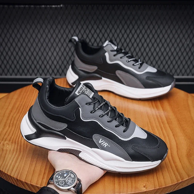 Zapatillas de deporte con plataforma para hombre, zapatos cómodos para correr, zapatos informales de cuero PU, calzado de Tenis antideslizante resistente al desgaste para hombre, Tenis Masulino